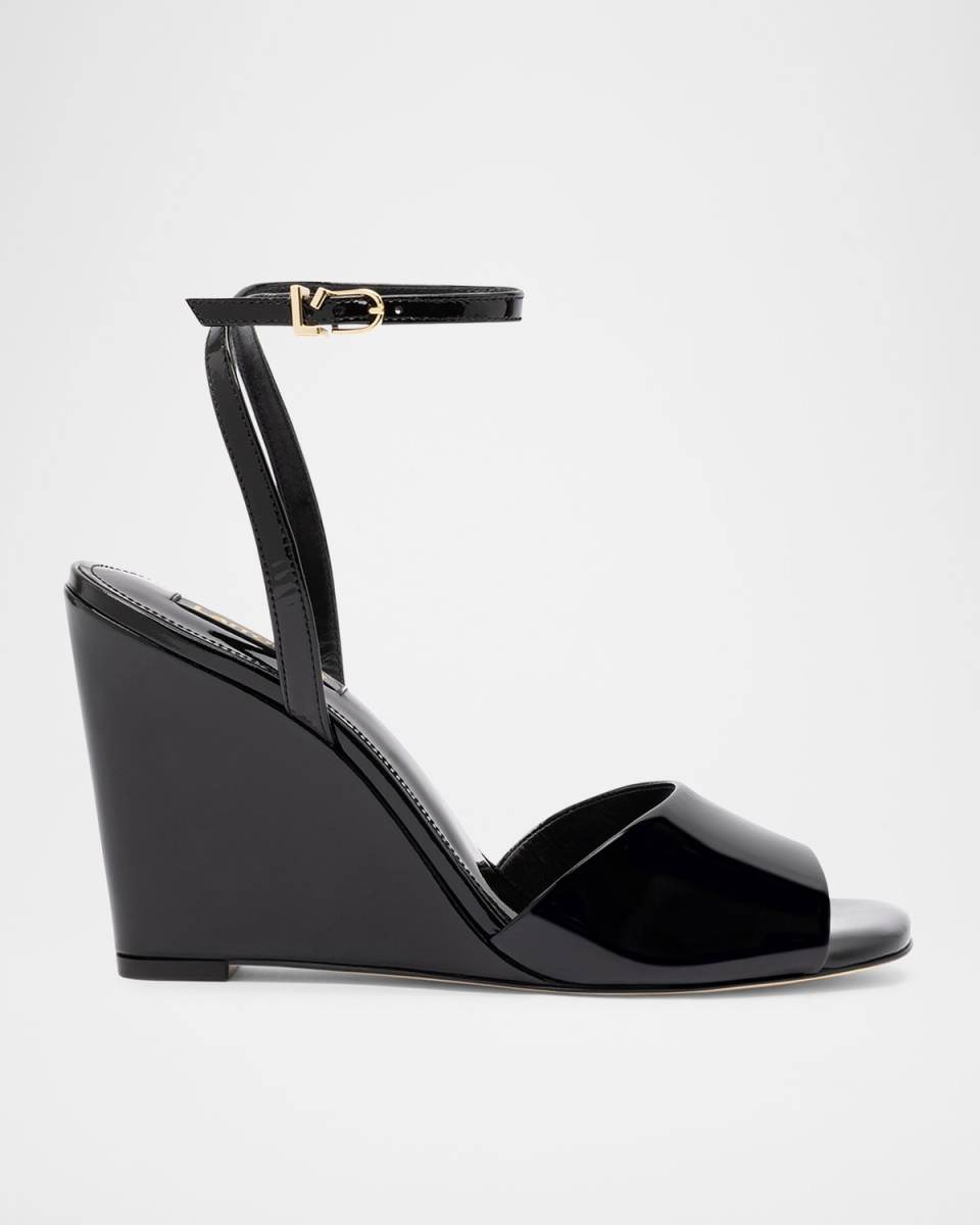Yves Patent Ankle-Strap Wedge Sandals